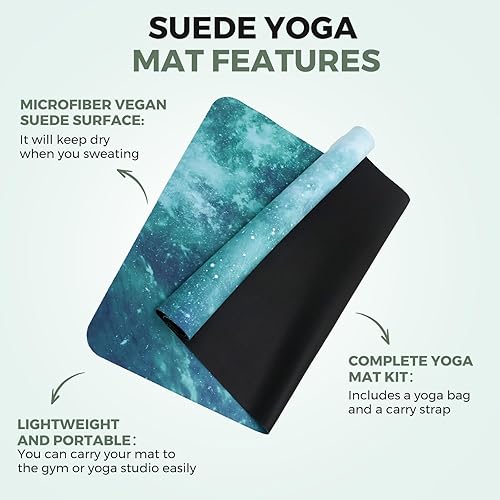 Miniatura 7 de U&M Tapete de yoga antideslizante, tapete de gamuza para ejercicio con bolsa de transporte para yoga, pilates y meditación, estiramiento de suelo y