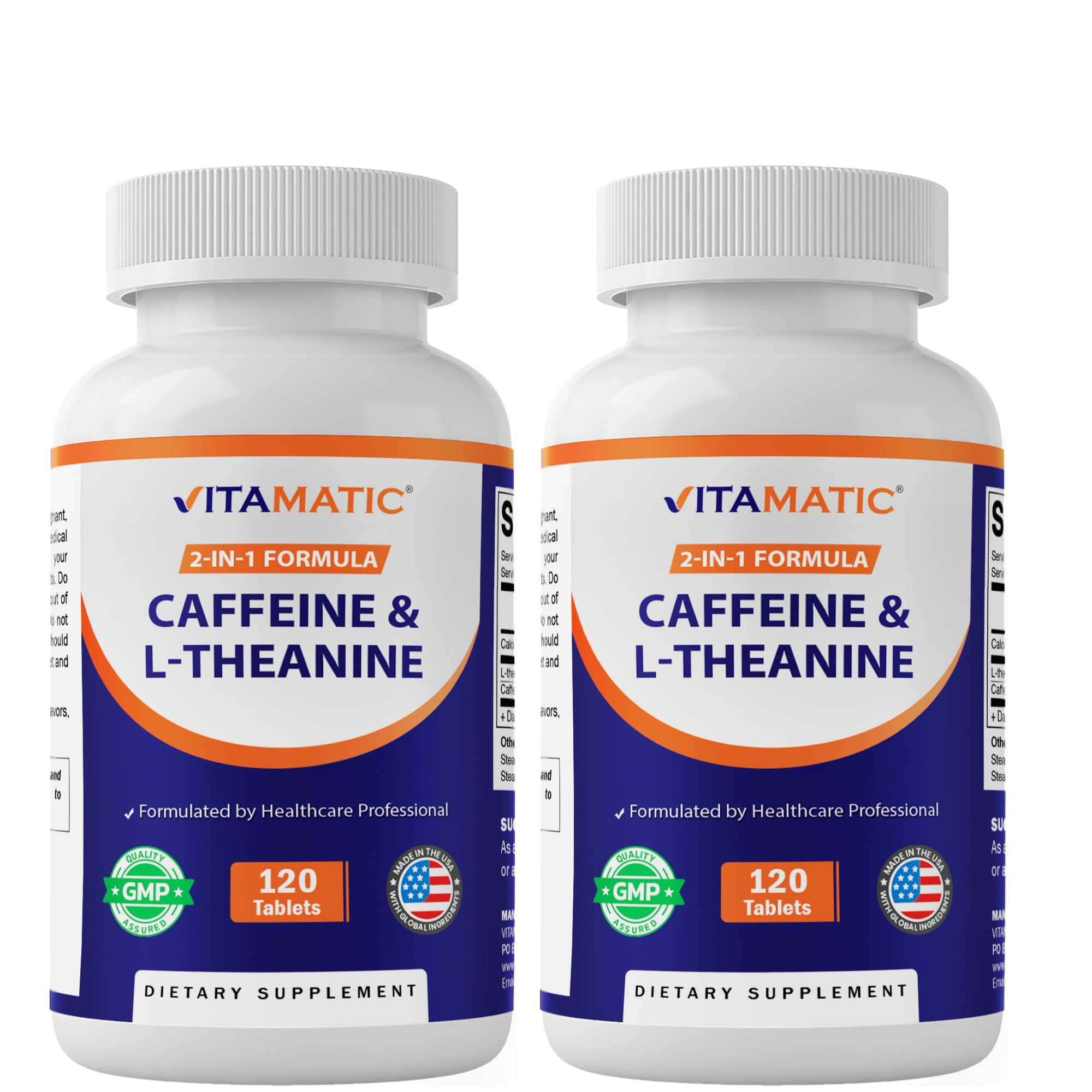 Vitamatic Cafeline Pigułki z L- Theanine - 300 mg na tabletkę - 120 Tabletki wegetariańskie (Opakowanie po 2, Razem 240 Tabletki)