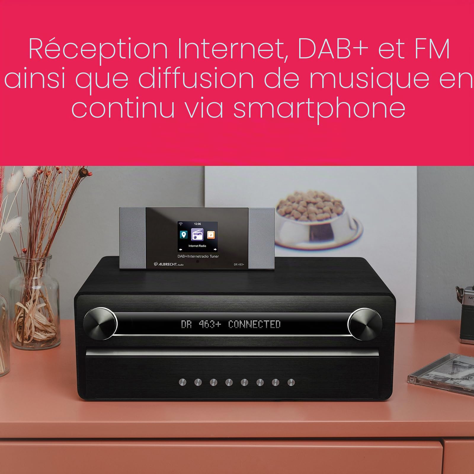 Albrecht DR 463 Adaptateur pour Radio Internet Dab+, FM Bluetooth, DLNA, Radio Internet, WiFi Compatible DLNA Argent