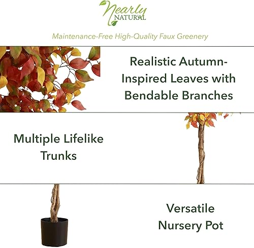 Miniatura 6 de Nearly Natural Árbol de otoño artificial de ficus de otoño de 7 pies