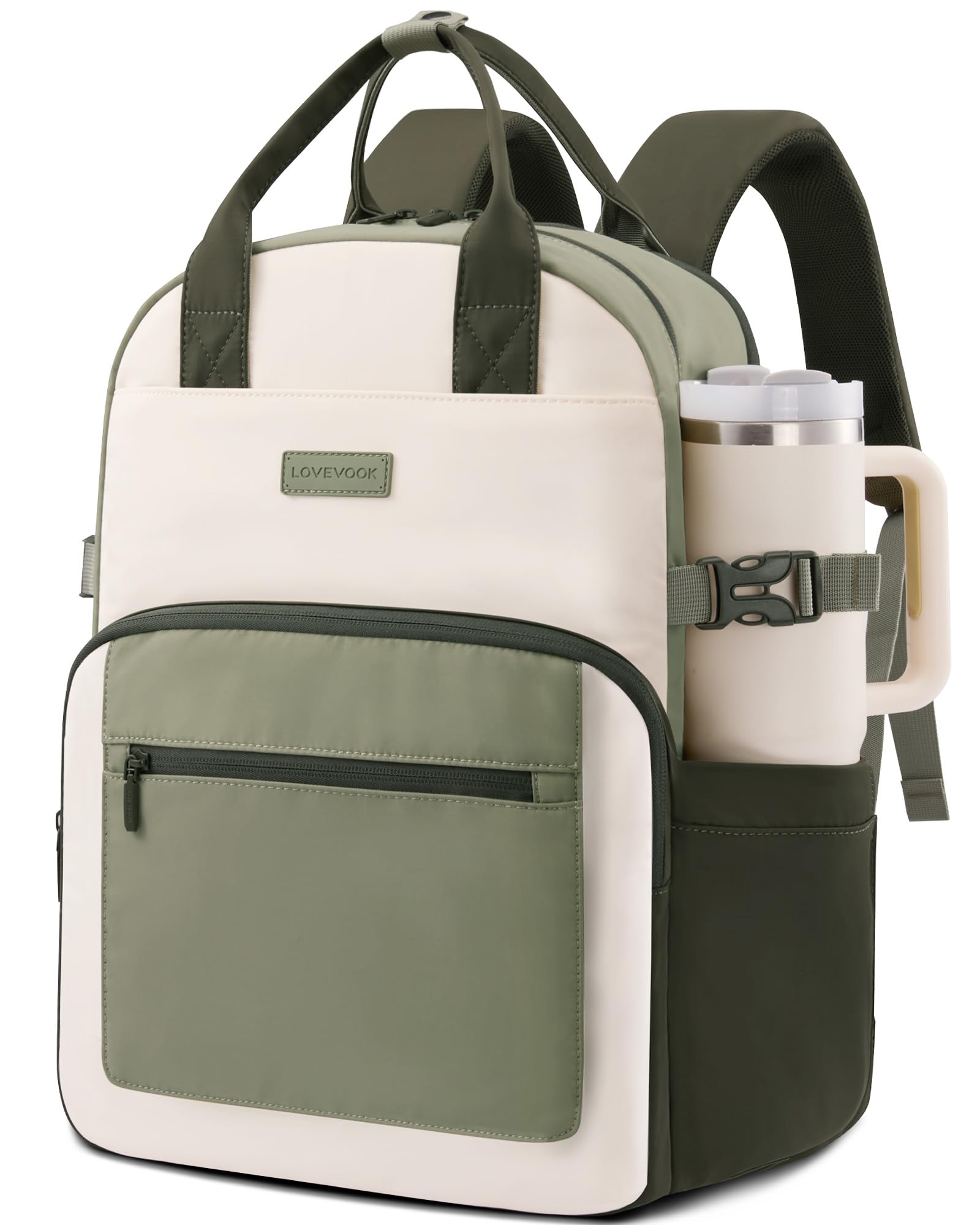 Laptop Backpack for Women - Stylish Work Backpack with Large Cup Holder, Waterproof College Teacher Backpack