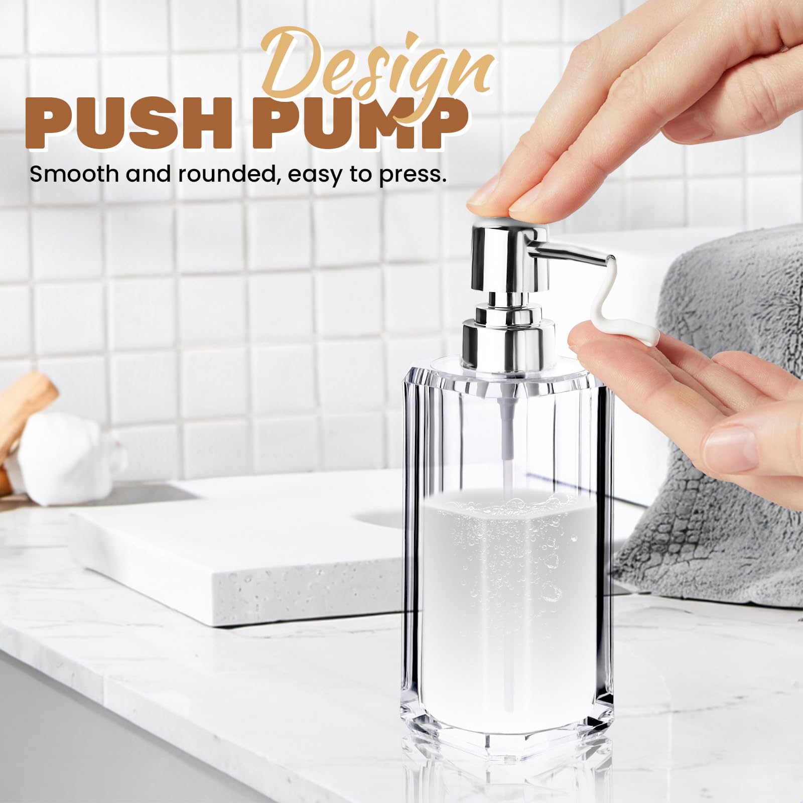 Diakey Acrylic Hand Soap Dispenser, Crystal Clear Modern Liquid Soap Dispenser Bathroom and Kitchen - Image 4
