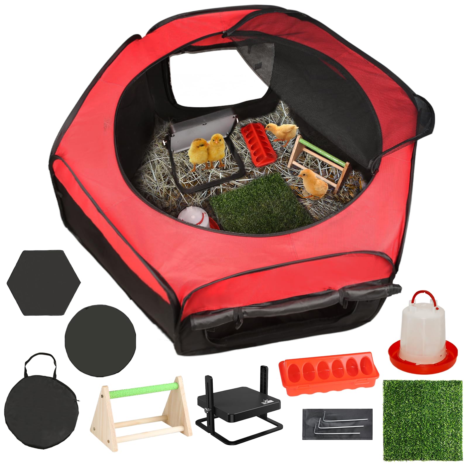 Brooder Box for Chick Starter Kit-Dual Door Chicken Brooder Pen/Playpen/Tent with 10 x 10 in Brooder Heating Plate,Nesting Pad,Chicks Feeder&Waterer,Chick Perch Up to 15 Chicks, Duck,Quail