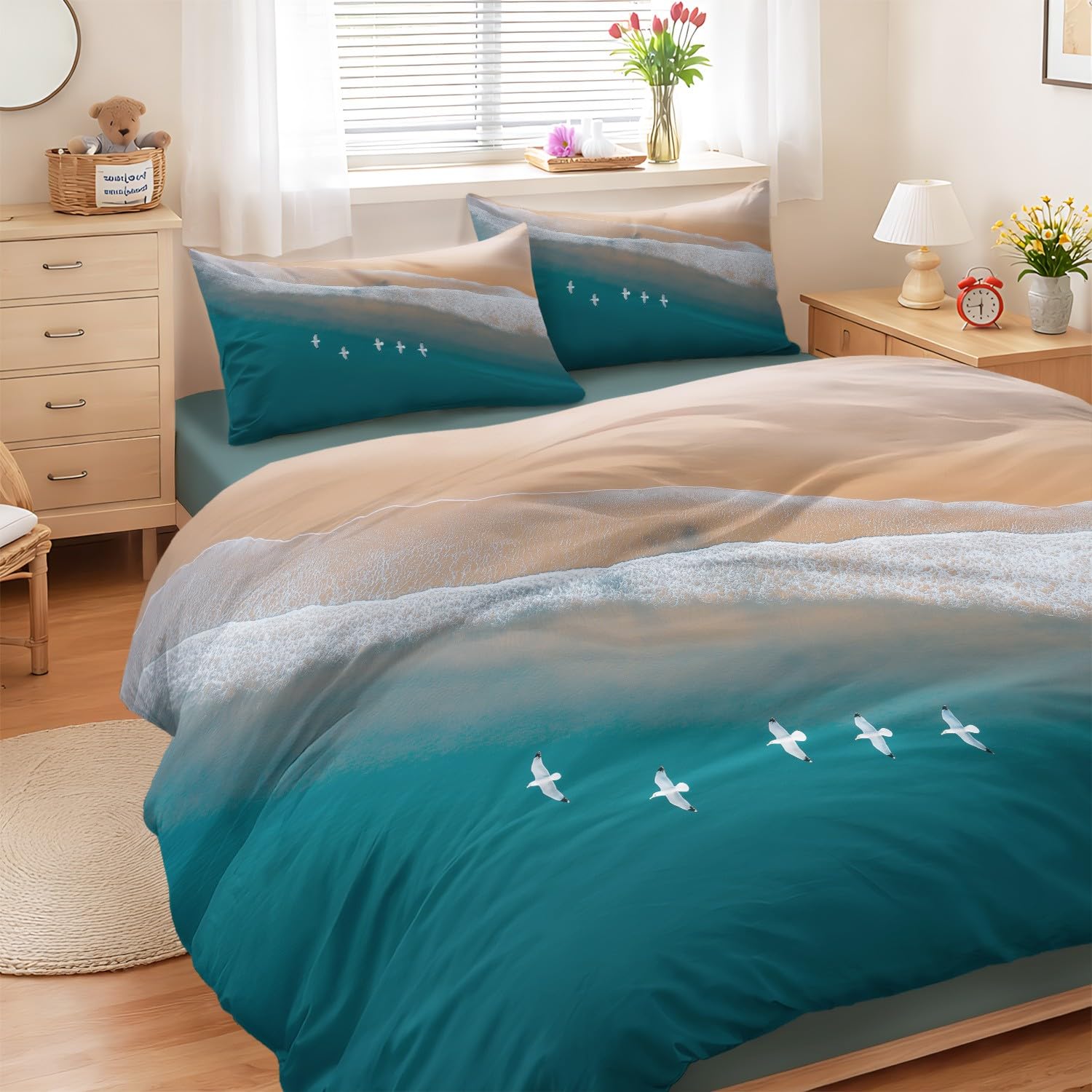 Parure de lit mouette et plage en microfibre pour une chambre ambiance bord de mer