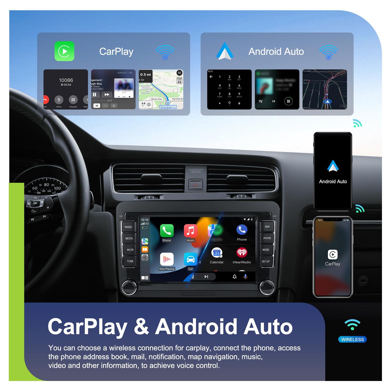 4+64G Android 15 Autoradio für VW Golf 5 6 Passat Polo Tiguan Touran Caddy Skoda SEAT Wireless Carplay Android Auto, 7'' IPS Touch Screen Radio mit Bluetooth 5.0, GPS, Rückfahrkamera, FM, WiFi, SWC