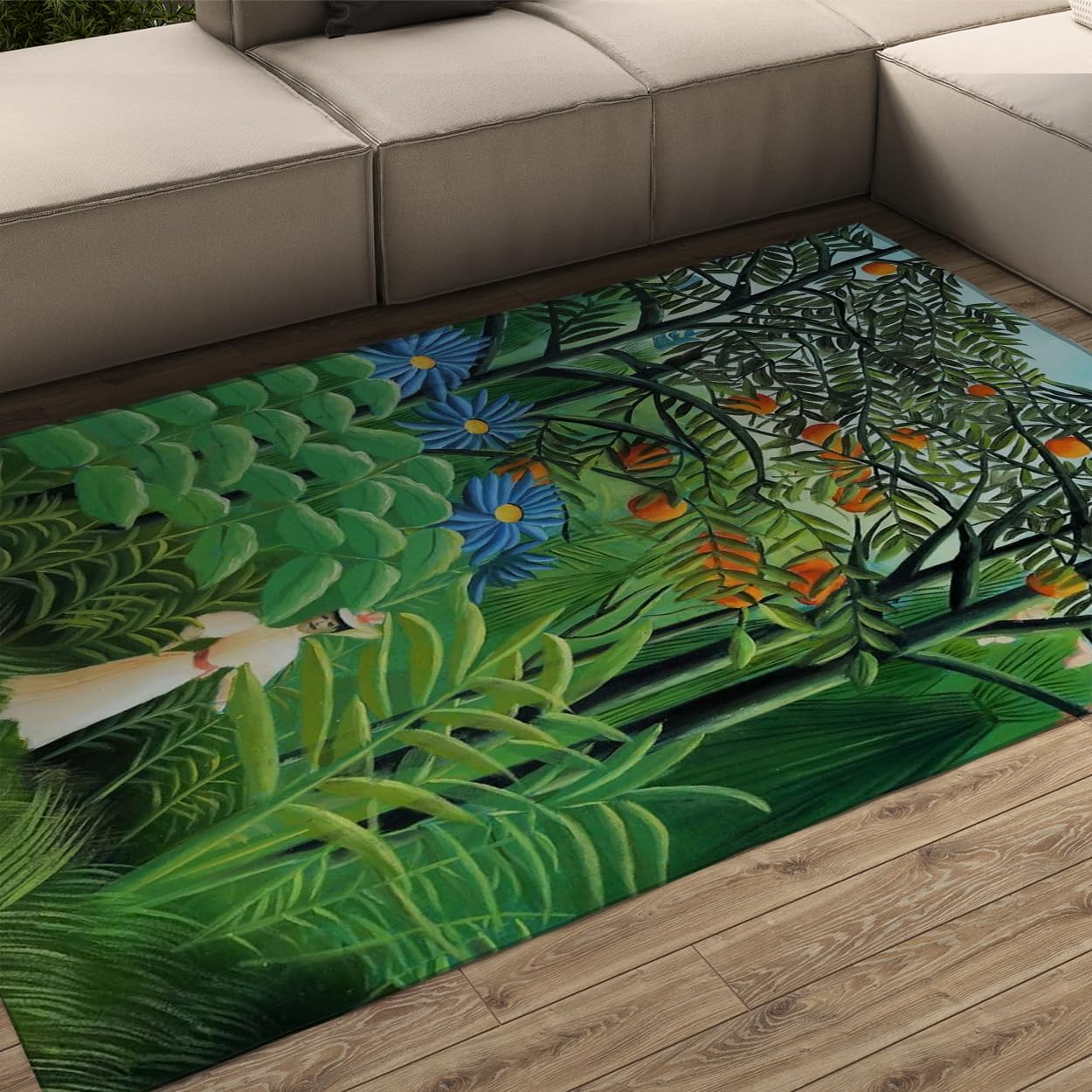 Tapis forêt exotique Henri Rousseau motif jungle art vintage