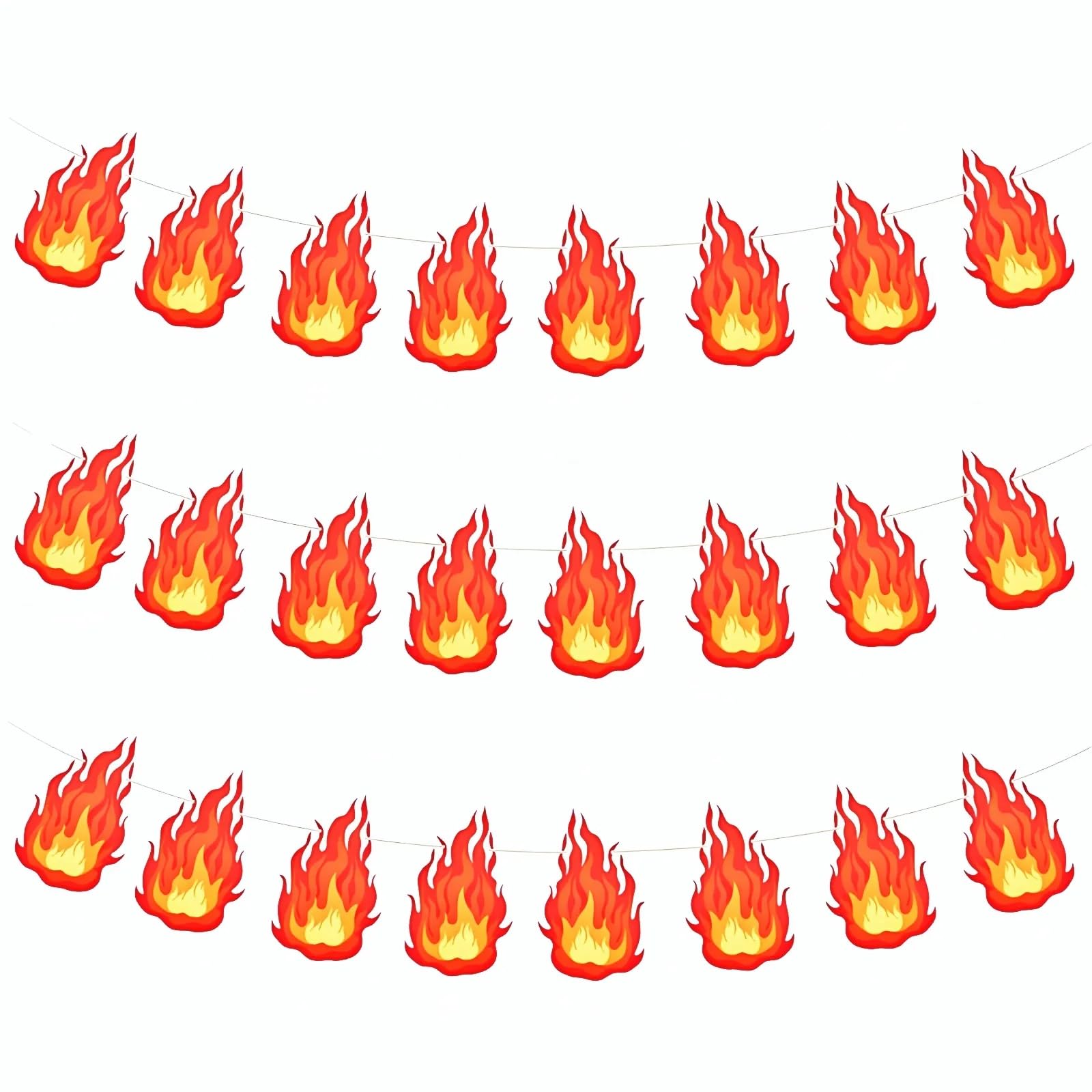 AOVNA 3 PCS Fire Flame Banner Flame Theme Hanging Banner Pre-Strung Fire Flame Decor Firefighter Birthday Decorations Bonfire Party Supplies