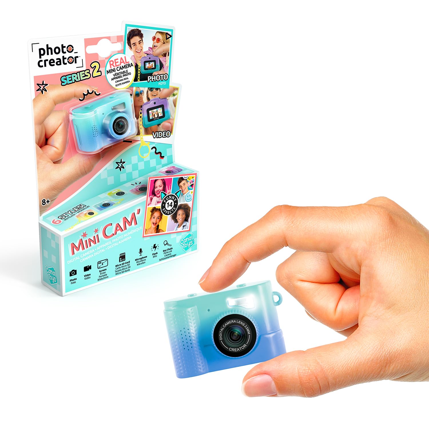 Canal Toys Photo Creator – Mini Fotocamera Digitale Bicolor Per Bambini Con 14 Filtri, Flash E Portachiavi