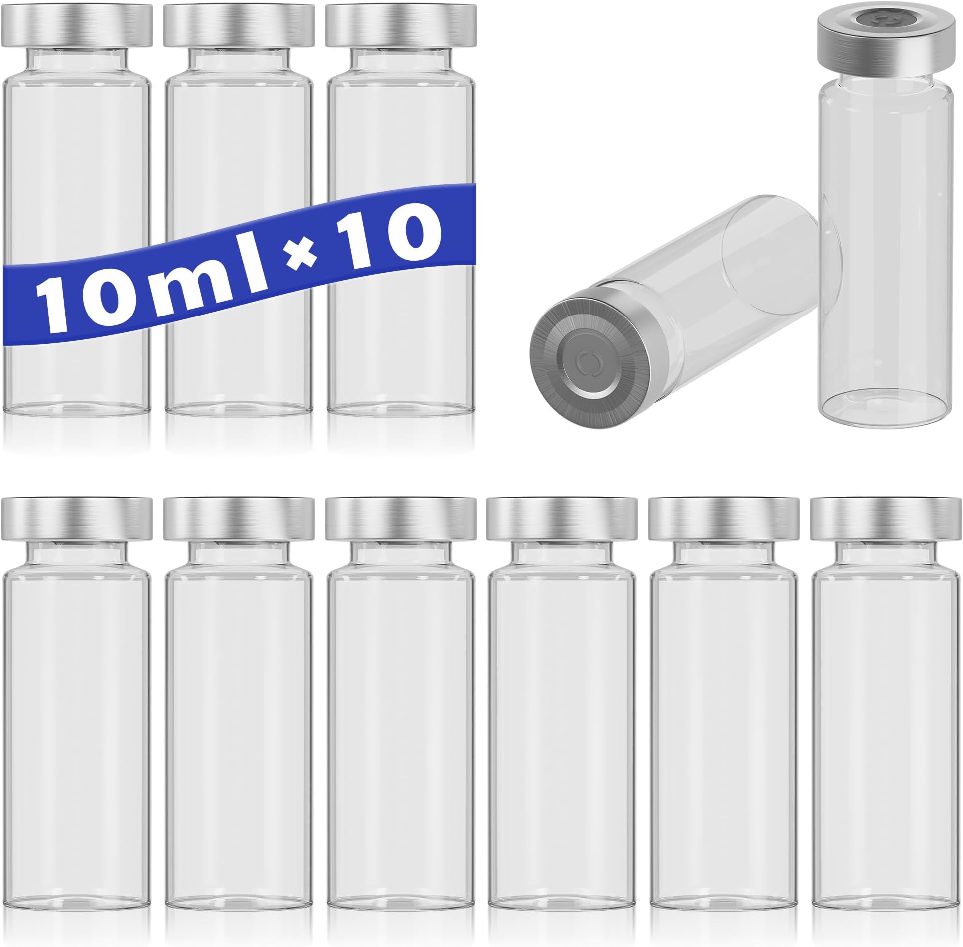 10ml Glass Vials for Injection, with Self Healing Injection Port, Transparent Sealed, Empty Vials for Injection(10pcs, 10ml)
