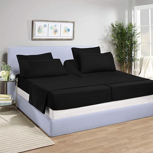 Juego de ropa de cama dividida Cal-King de 800 hilos para camas ajustables y sábana bajera dividida, 100% algodón orgánico puro, 5 piezas, fácil de