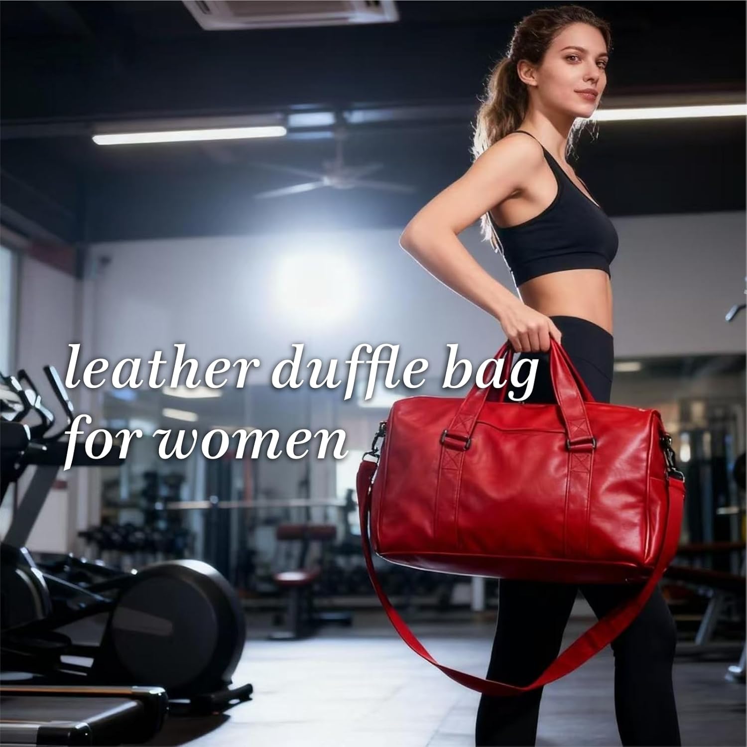 Leather Travel Bag with Shoes Compartment & Wet Pocket, Sports Gym Tote Bag Travel Duffel for Men & Women, Overnight Weekender Bag Waterproof Leather Large Carry On Bag - Image 2