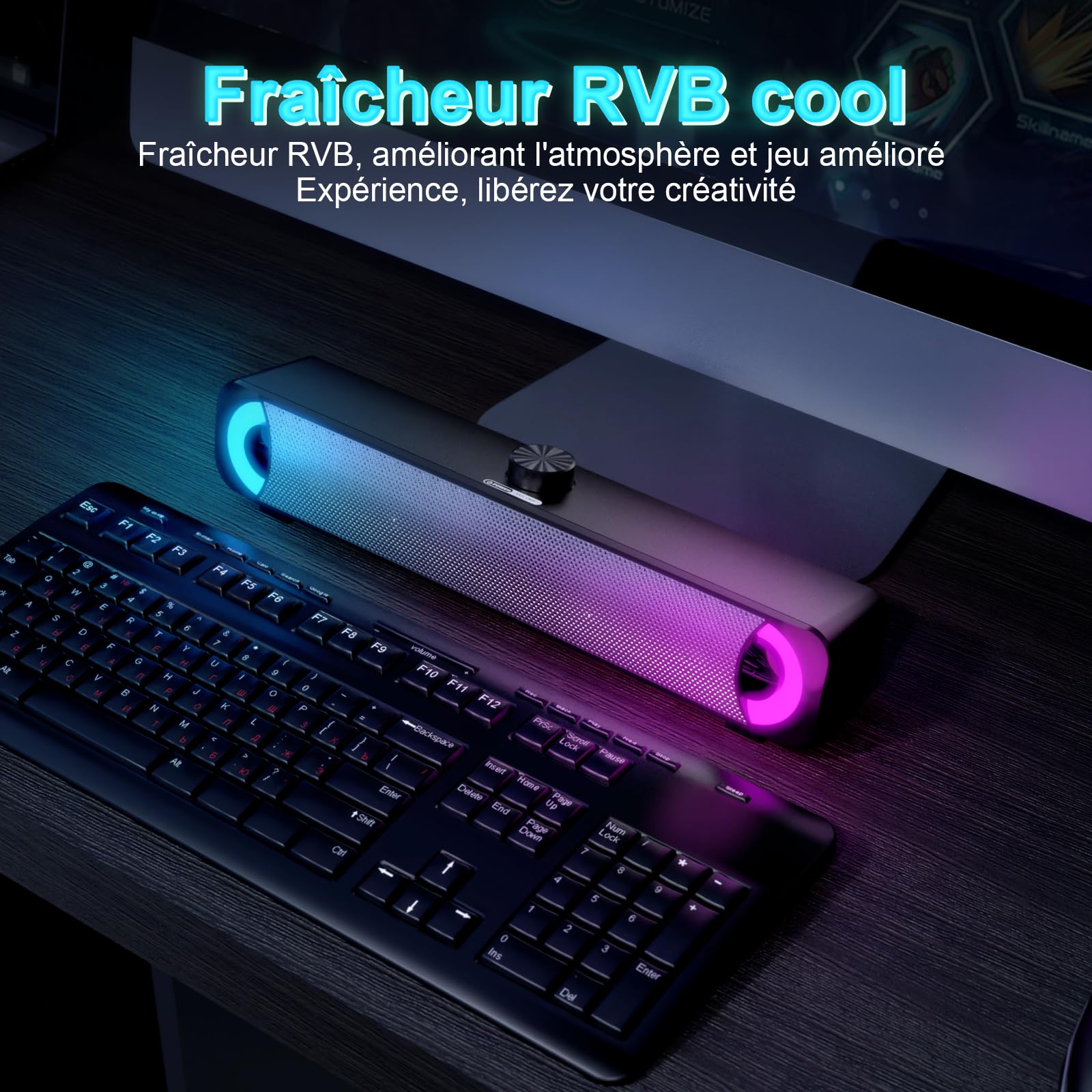 Haut-Parleur USB, Barre de Son HPYLIF H PC, Haut-Parleur de Jeu pour Ordinateur avec Son stéréo Surround, Filaire pour Ordinateur Portable, Ordinateur de Bureau