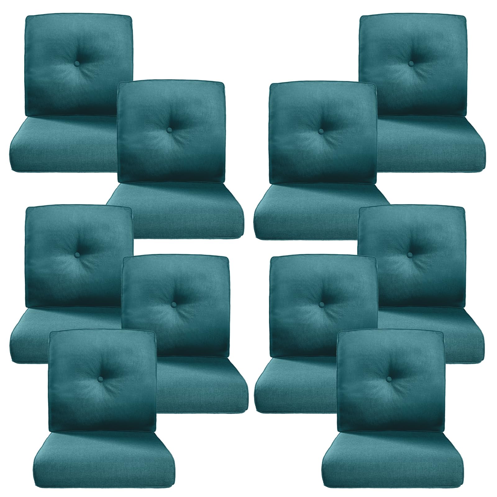 Luxury 4" Thick Outdoor Cushion Set of 10 - 22x24 Patio Furniture Cushions with 28D High-Density Foam, Water-Resistant &amp; Fade-Resistant Fabric, Removable Covers for Patio Furniture Sofa -Peacock Blue