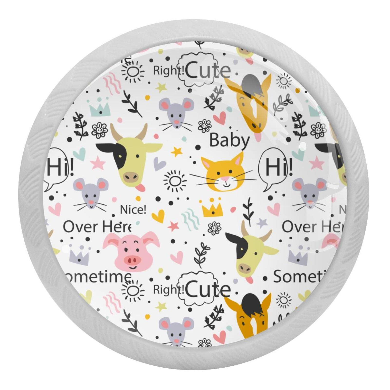 Boutons de placard de cuisine lot de 4 poignées en verre fluorescent décor animaux