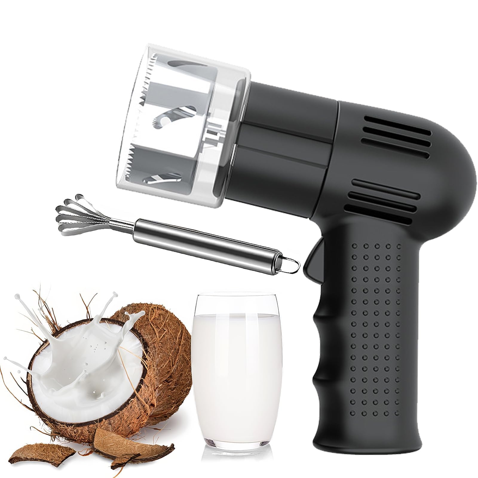 YXYLJOZ Electric Coconut Opener Tool, Automatic Hole Puncher & Scraper for Young and Mature Coconuts for Home Juice Bar Party (Black)