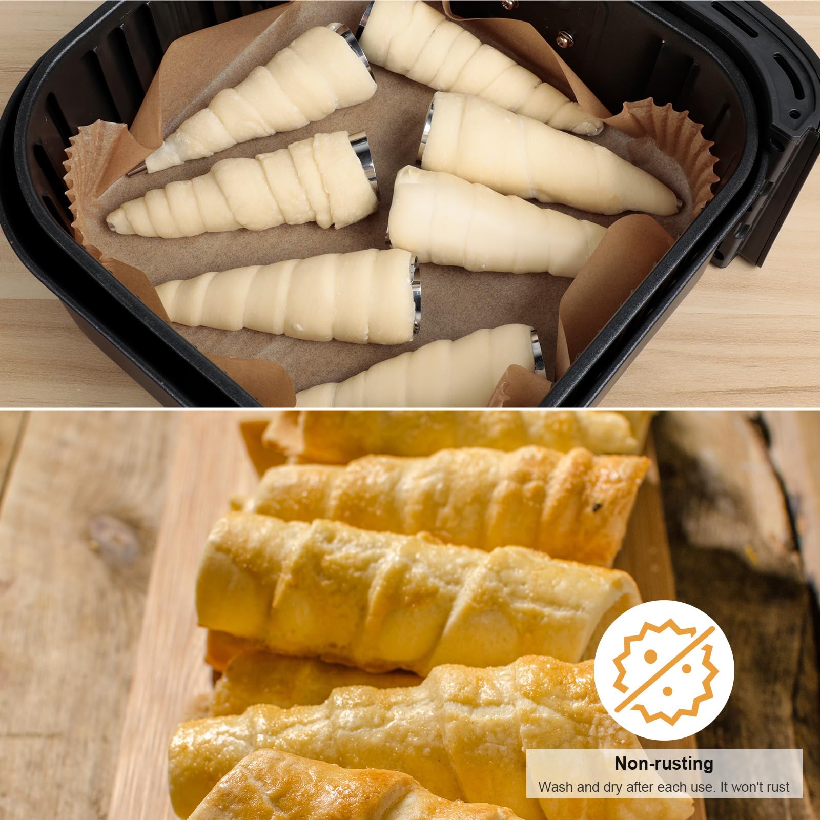 Stampi Per Cannoli E Croissant In Acciaio Inox - 10 Coni Per Pasticceria E Gelato - Foto 7