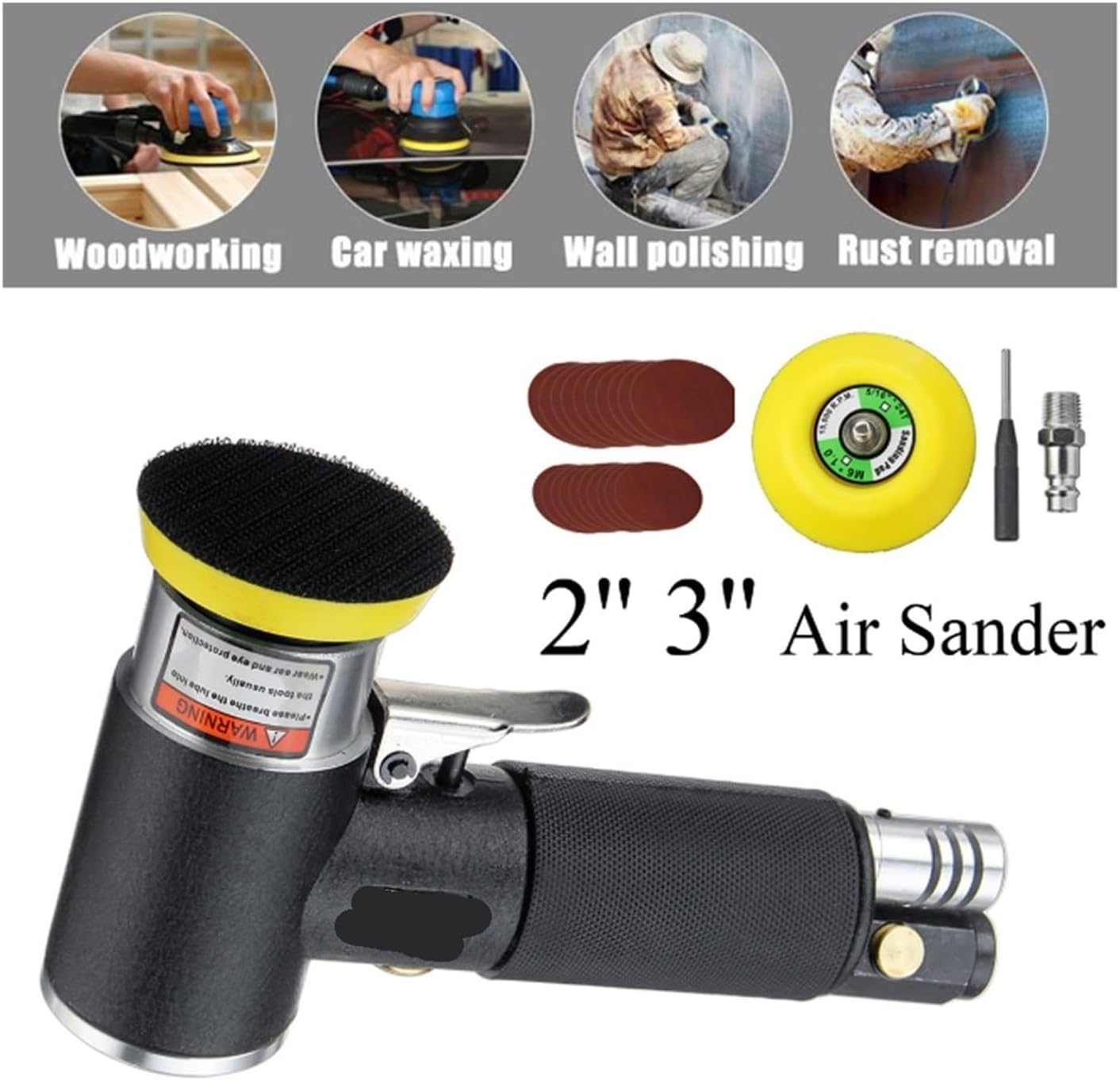 Polishing Machine Orbital Sander Mini Pneumatic 1"/2"/3" Grinding Machine Set for Car Polishing High Speed Air Powered Polisher air Tool for Sanding, Polishing(Set A)