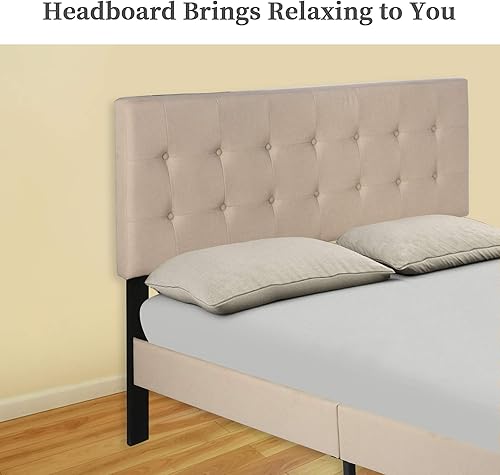 Miniatura 6 de LUCKYERMORE Cama de plataforma matrimonial, base de colchón tapizada de tela, moderna base de colchón de tamaño matrimonial con soporte de listones