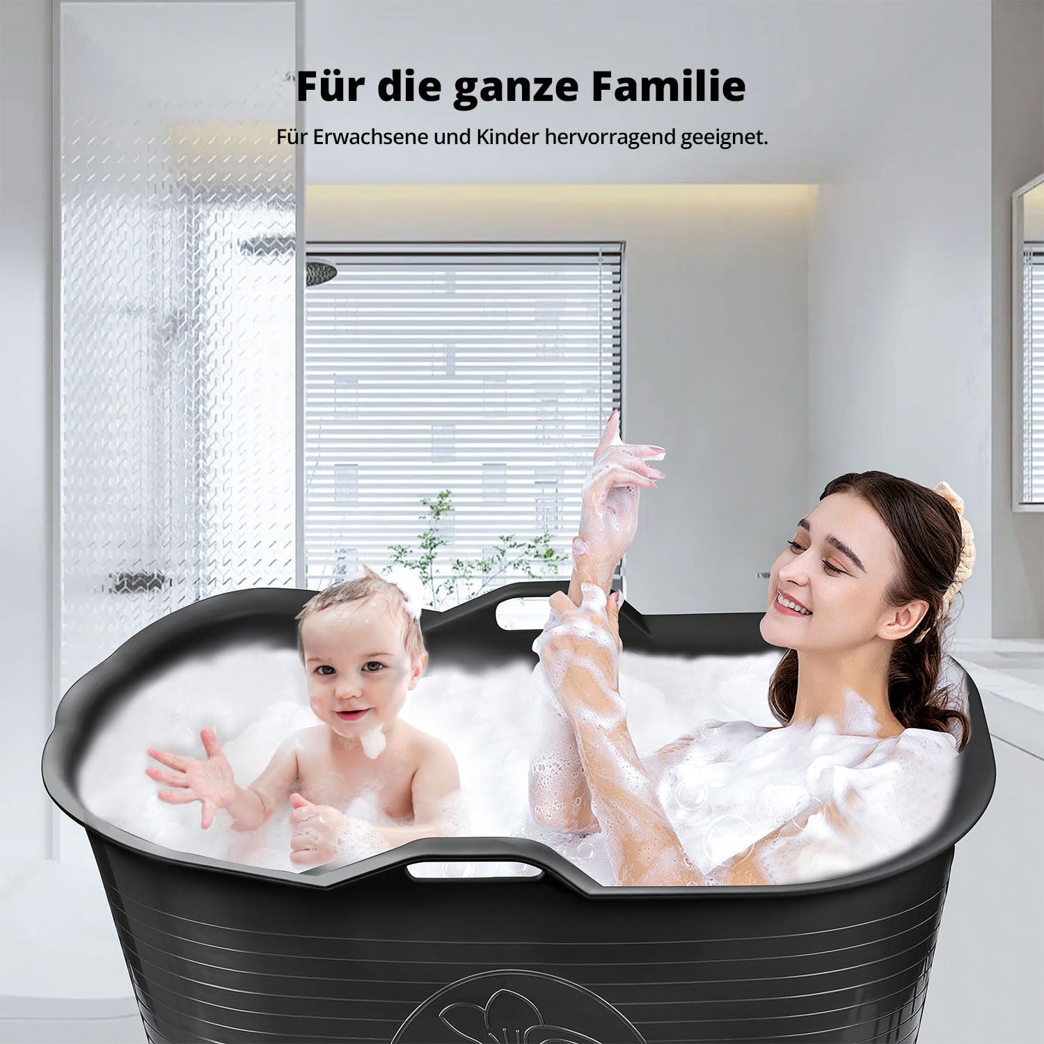 FLINQ Bath Bucket Nero - Vasca da Bagno Portatile per Adulti e Bambini - Ideale per Piccoli Bagni - Vasca in Plastica XL per Doccia