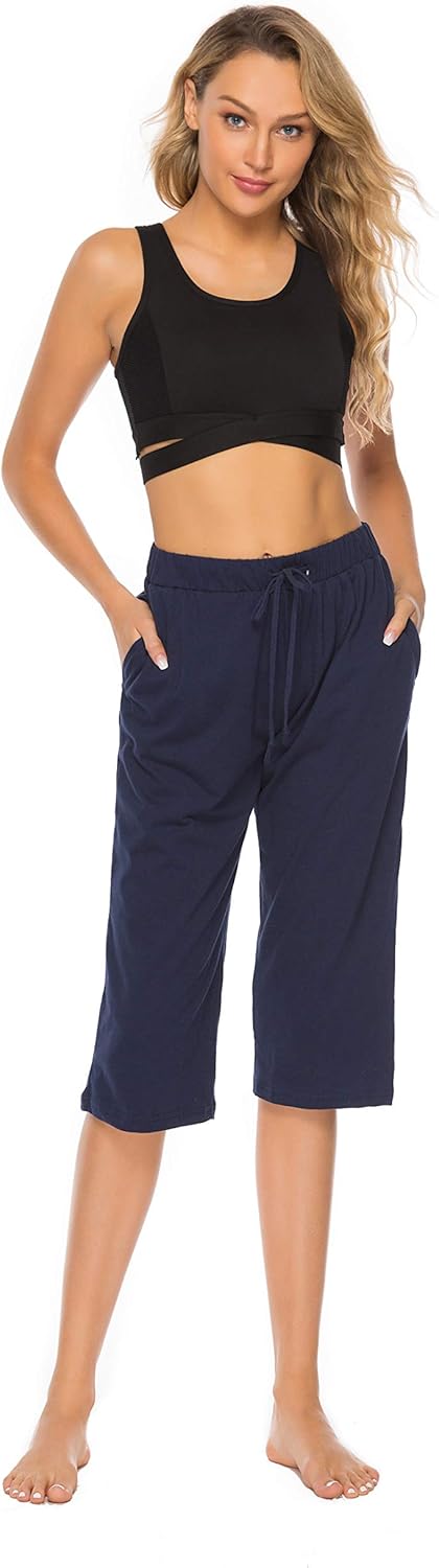Vlazom Cotton Women's Pajama Bottoms Capri Lounge Pants Casual Cropped Pjs Trouser with Pockets & Drawstring - Image 6