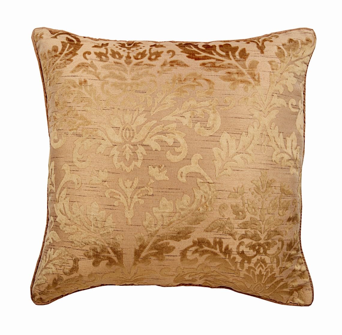 The HomeCentric Decorative Peachy Beige 26"x26" (65x65 cm) Euro Cushion Covers, Burntout Velvet Fabric Euro Size Cushion Covers, Damask Pattern Victorian Style - Peachy Beige โ image 1