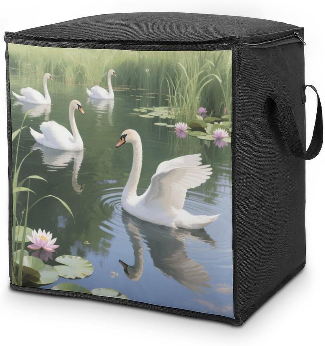 Swans Cruise Gracefully Storage Bags Moving Bags Storage Bins | Comforter Storage Bag Reinforced Handles & Zippers Foldable Closet Organizers and Storage for Blanket Pillow Clothes
