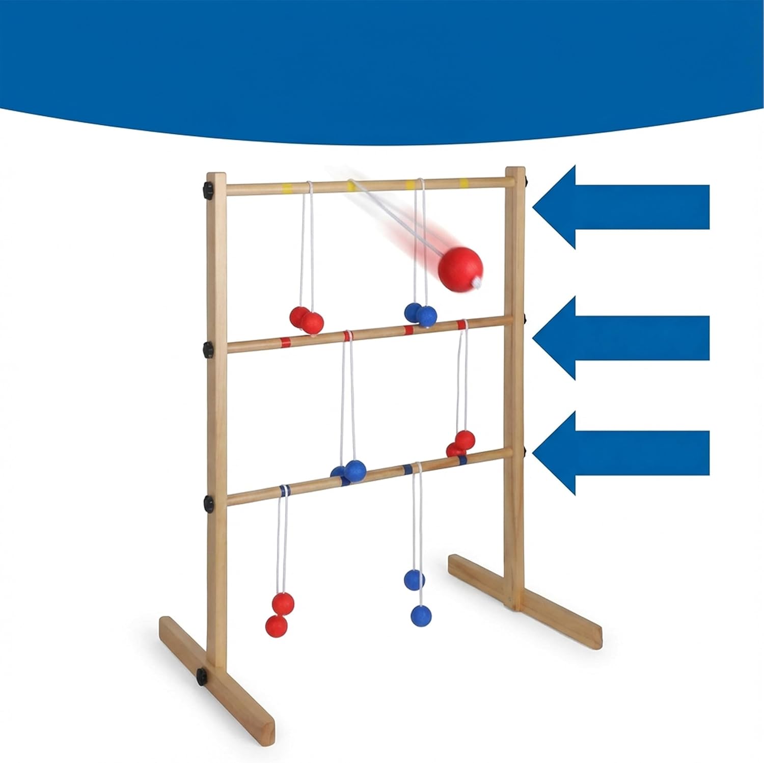 Relaxdays Ladder Golf, Throwing Game for Garden, Outdoor Game Children, Ladder Game with 6 Balls, HBT 89 x 64 x 45 cm, Wood, Natural