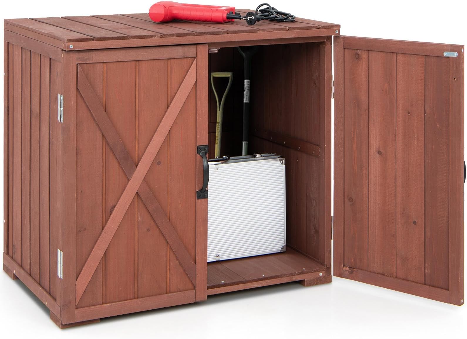 HOMASIS Gartenschrank Holz, Geräteschrank wetterfest, Holzschrank mit