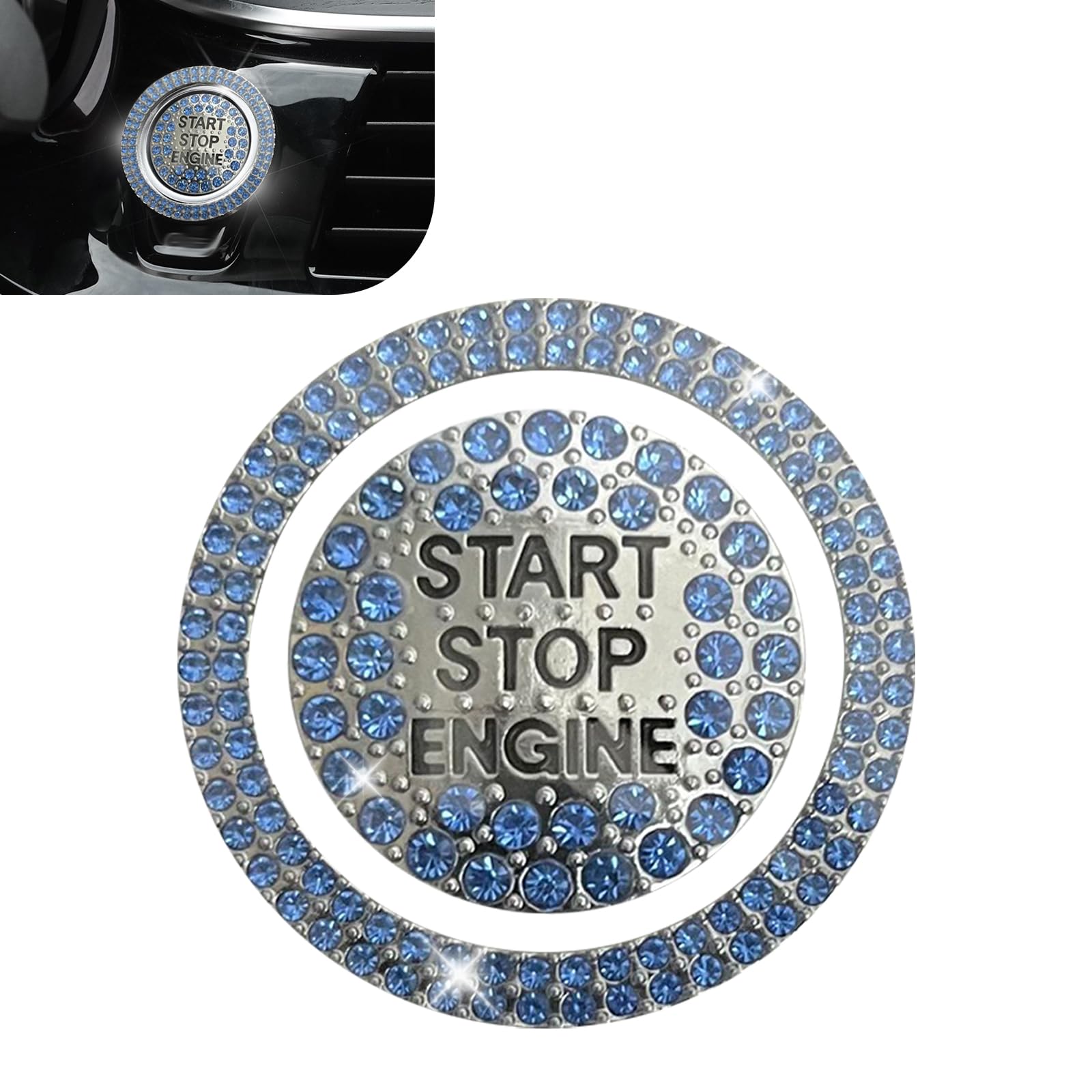 MLY 2 PCS Bling Rhinestone Start Button Cover, Push to Start Button Cover Crystal Sticker, Push Start Button Cover Decorative Accessories, Universal Bling Car Accessories for Women (Blue)