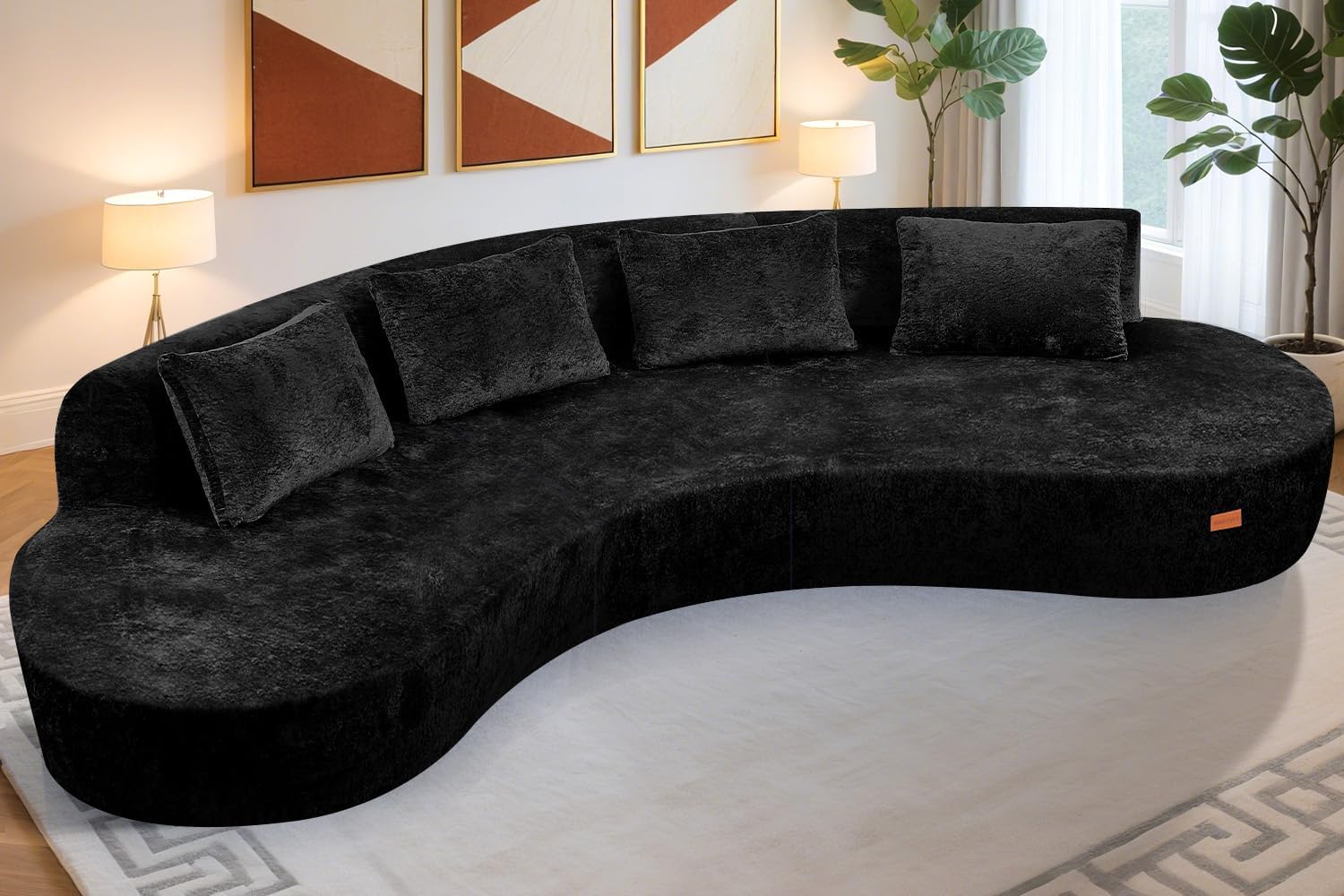 Homguava 130'' Modular Sectional Sofa,Curved Modern Sofa with Memory Foam,Deep Seat Cloud Couch with 4 Pillows,Upholstered Oversized Couches for Living Room Apartment Office,No Assembly Required-Black