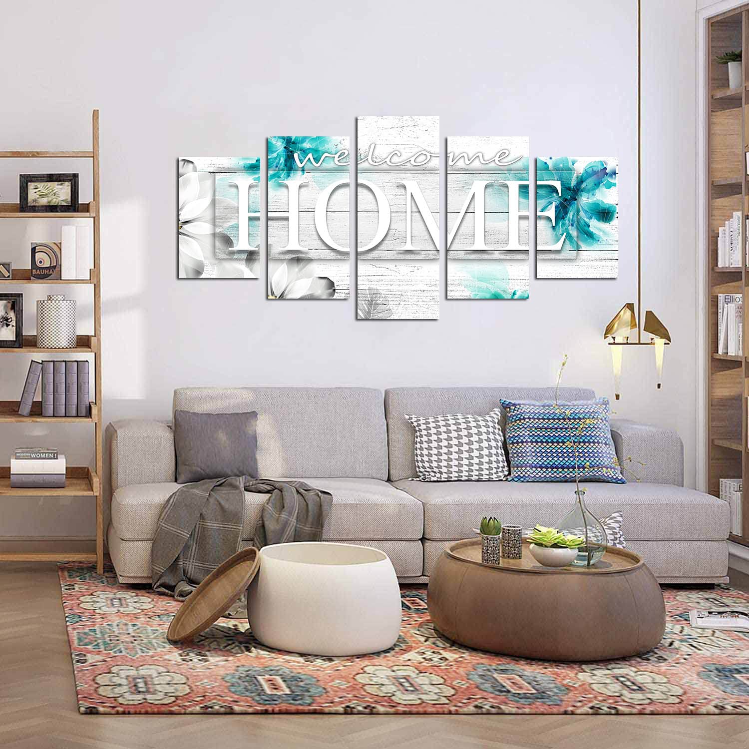 poetart Impression sur toile « Home Sweet Home » - Décoration murale pour chambre à coucher, salon (C-Teal Home, total 152,4 x 76,2 cm (l x H)