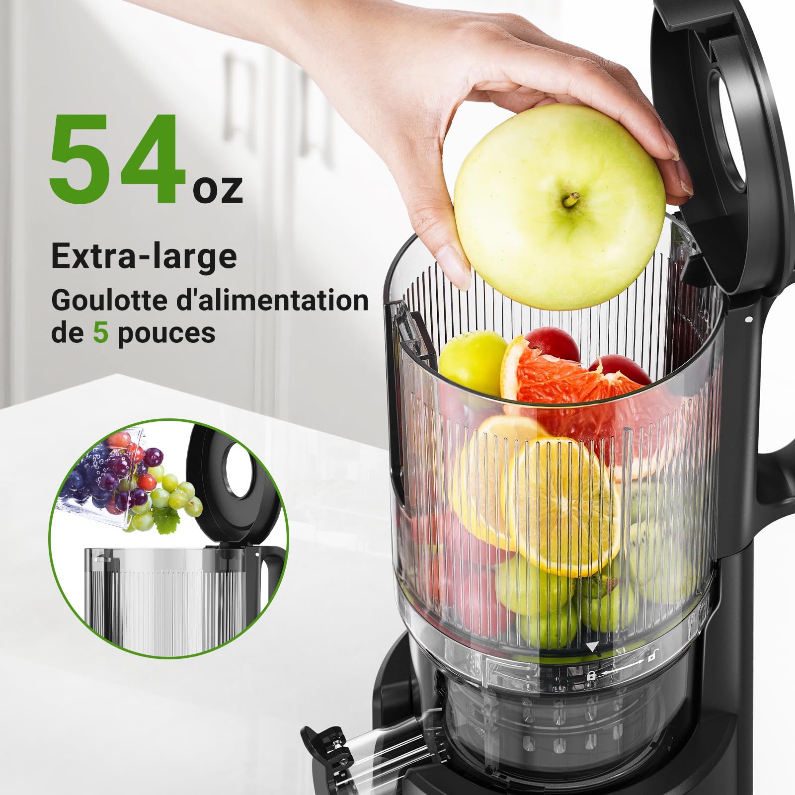 AOBOSI Extracteur de Jus à Froid 200W, Grande Ouverture 135 mm, Centrifugeuse Silencieuse avec Vis Sans Fin 8 Étages, Triple Filtration