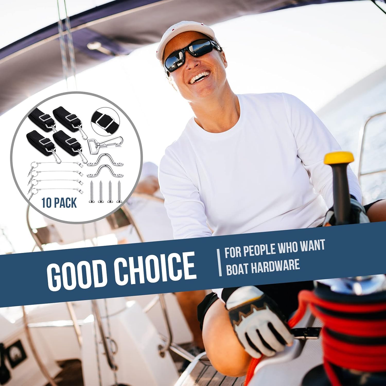 Saintrygo Adjustable Bimini Top Hardware 4 Pieces Bimini Boat Top Straps with Stainless Steel 2 Pieces Stainless Steel Bimini Boat Top Pad Eye 4 Pieces Boat Bimini Quick Release Pin with Lanyard