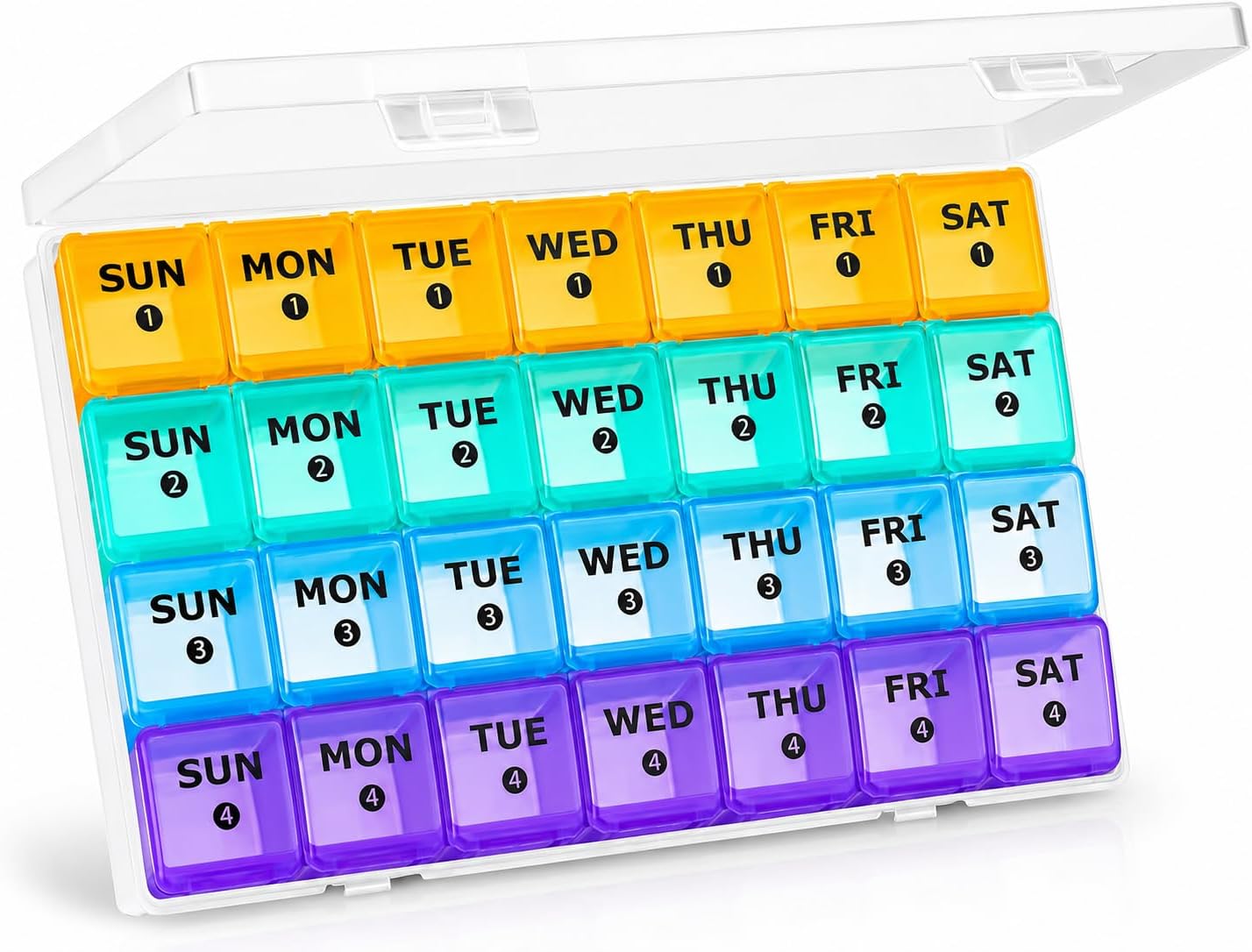Mossime Large Monthly Pill Box Organiser 4 Week, Pill Boxes 7 Day 1 Times a Day Compartments Tablet Organiser Box 28 Day with Dust-Proof Case Vitamin Meds Supplement Container for Family