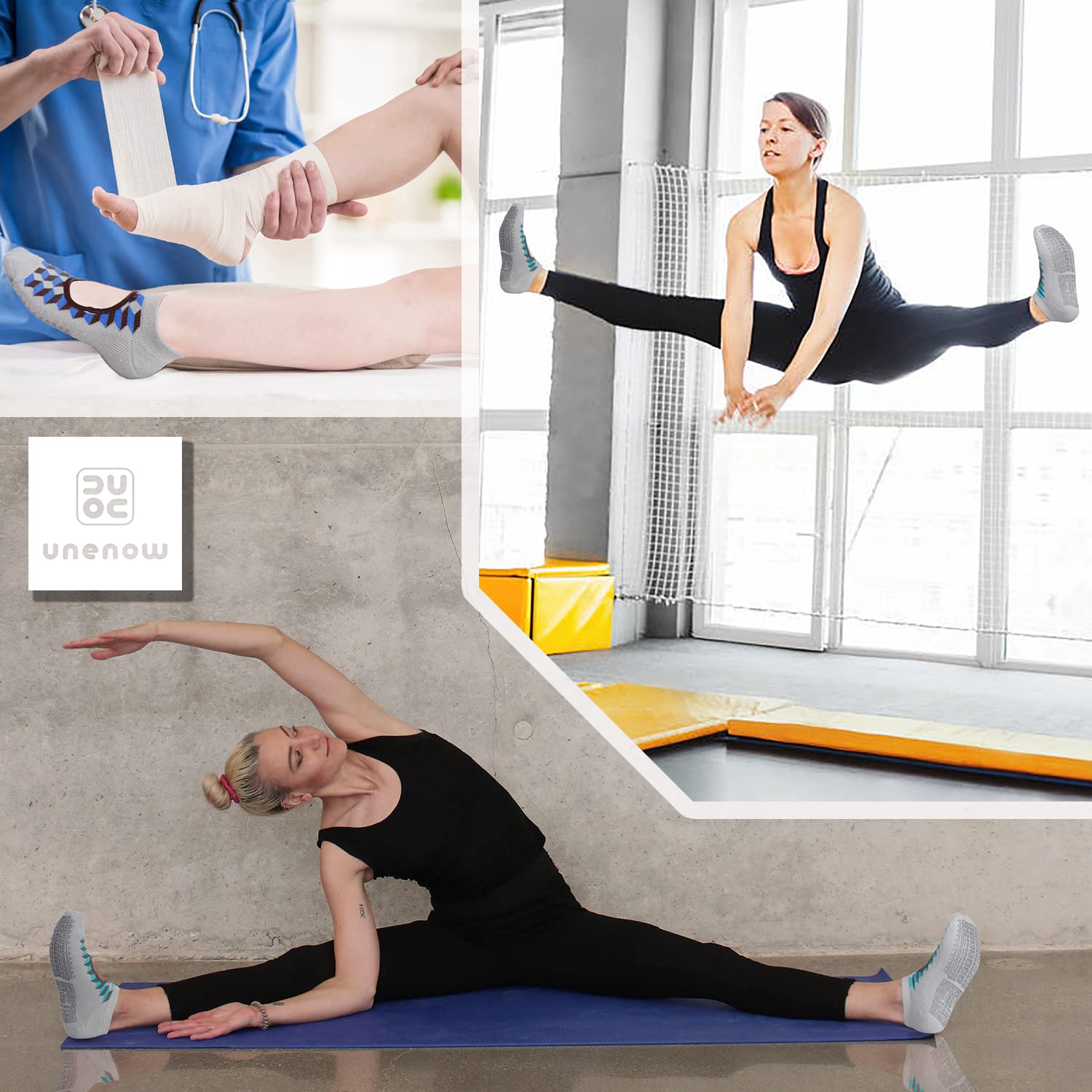 unenow Calcetines de yoga antideslizantes para mujer con cojín para pilates, barra, hogar