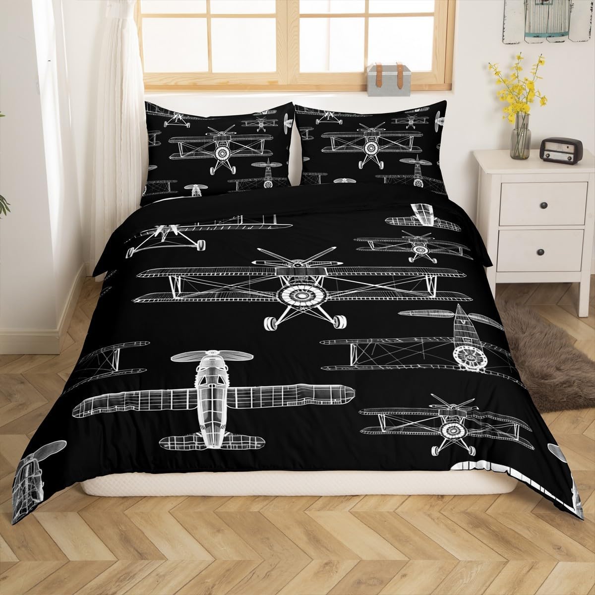 Retro Sketch Airplane Duvet Cover Set