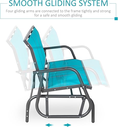 Miniatura 4 de Outsunny Banco planeador de patio para 3 personas, columpio para porche al aire libre con 3 asientos, tela de malla transpirable, marco de metal,