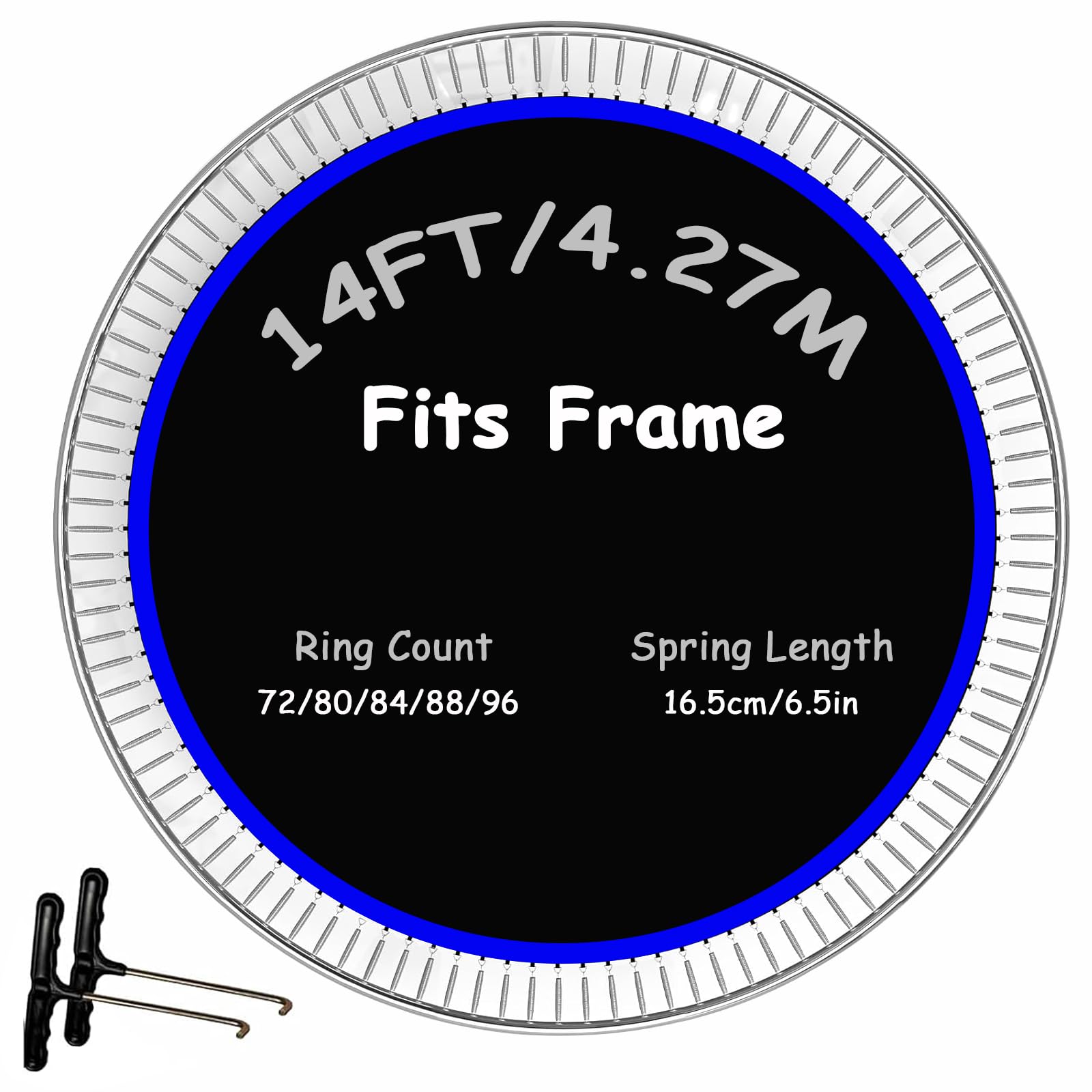 Replacement Trampoline Mat Fits 14ft Round Frame with 72 80 84 88 96 Rings - Trampoline Jumping Mat Fits 6.5" Spring with Spring Tool (Excluding Frame and Spring),Blue,80 Rings
