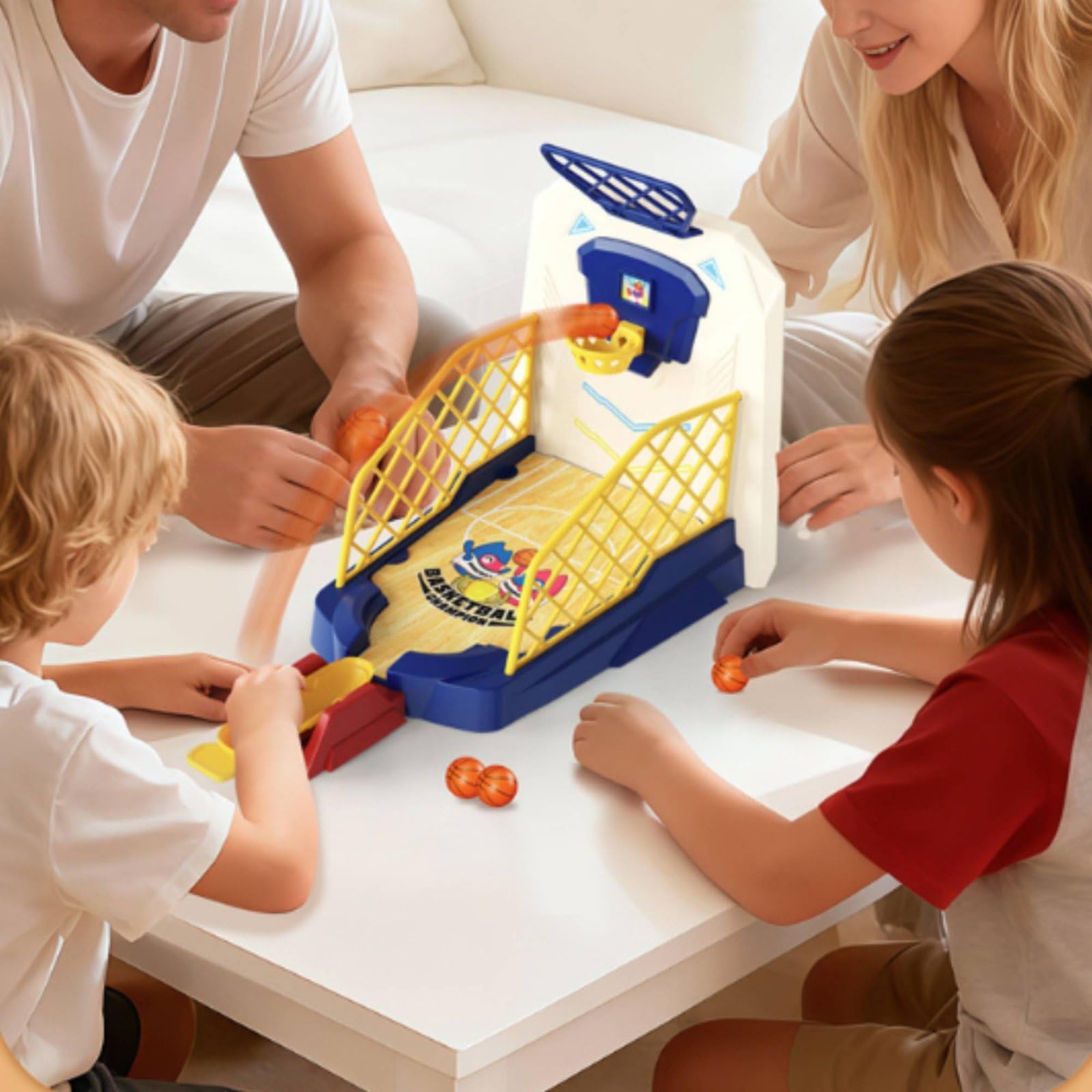 Qianly Gioco di Basket per Bambini Mini Canestro da Tavolo con Rampa Angolata E di Deviazione per Partite Dinamiche Adatto per Gioco al Chiuso Cameretta Famiglia, Moderno con Luci E Musica