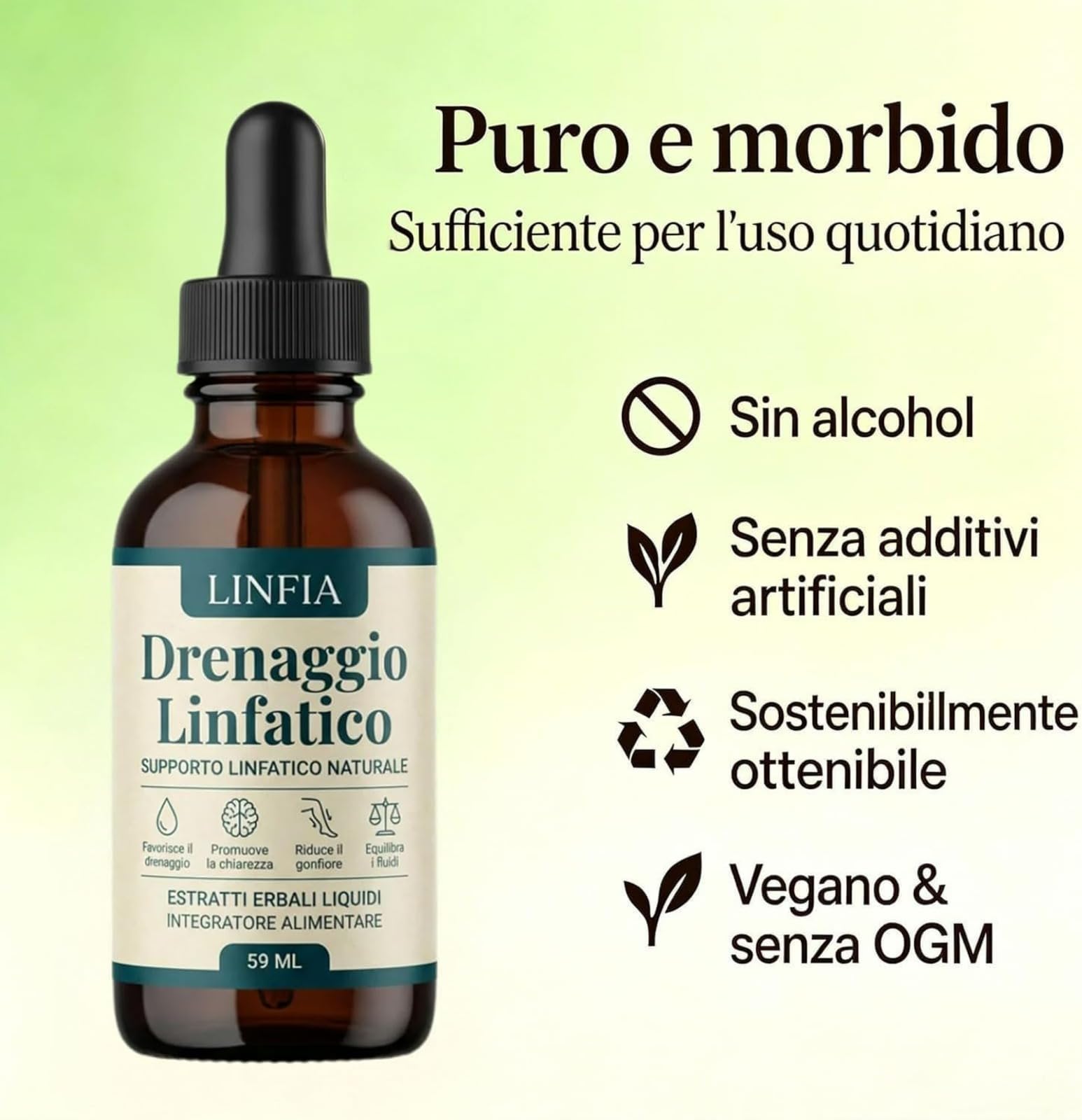 Gocce Integratori a Base di Estratti Erbali e Vitamine Gocce Di Benessere Peril Drenante Linfatico,Flacone da 60ml