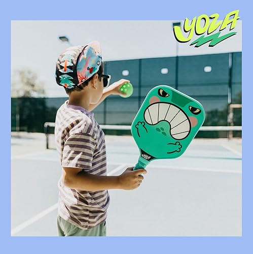 Miniatura 9 de Juego de 2 paletas de pickleball para niños, palas de panda y rana con 2 bolas, ligeras, fibra de vidrio, mejor control, raqueta para principiantes,