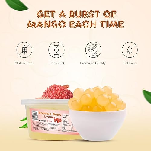 Vista 165 de Fanale Perlas de fresa y mango, veganas, sin OMG, sin gluten, sin grasa, perfectas para té de burbujas, batidos, helados, postres y bebidas, 2