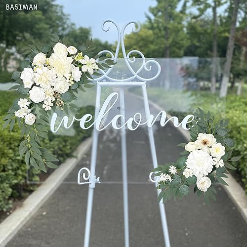 Miniatura 2 de BASIMAN Juego de 2 flores de arco de boda, flores artificiales para letrero de bienvenida de boda, decoraciones para recepción y telón de fondo,