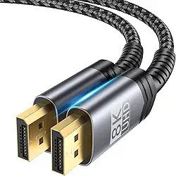 JSAUX Cabo DisplayPort 8K 1.4, DP para DP 2 m (8K @60Hz, 2K@240Hz, 4K@144Hz, 32,4Gbps), compatível com laptop para jogos, TV, PC, monitor de computador - cinza