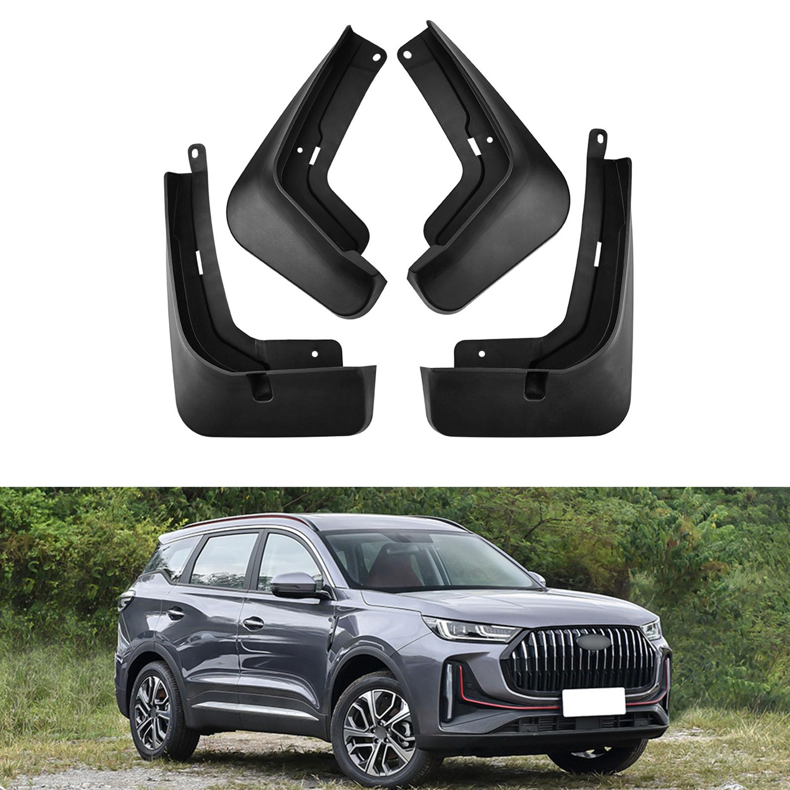 Guardabarros de Ajuste Personalizado compatibles con Chery Tiggo 7 Plus 2023-2024, Protectores contra Salpicaduras, Guardabarros Flexibles de TPE para automóviles.