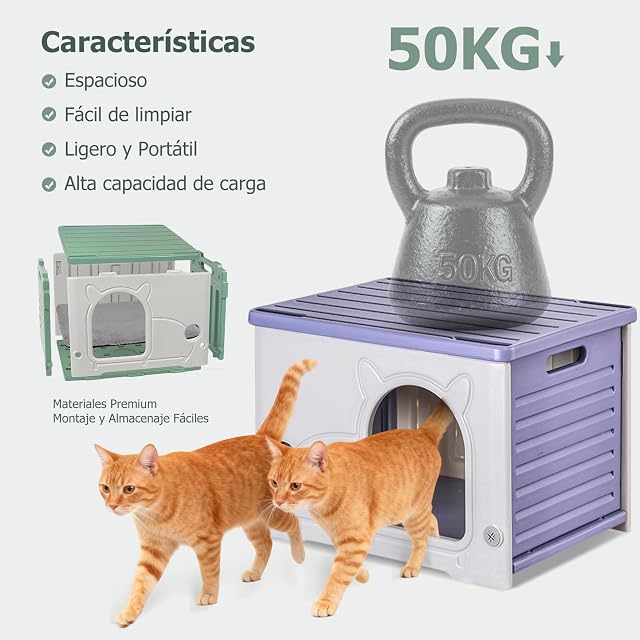 Foto 4 de 6 de PETCUTE Caseta para Gatos de Plástico para Uso en Interiores y Exteriores,Apilable,Refugio para Gatos…