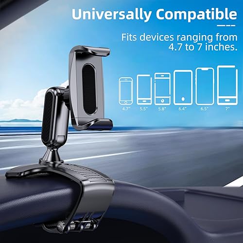 Miniatura 5 de Soporte de teléfono de automóvil para tablero de instrumentos con rotación de 360 grados, diseño de clip para teléfono celular, compatible con