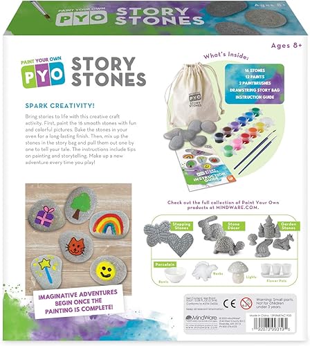 Miniatura 8 de MindWare Pinta tus propias piedras de historia, kit creativo de arte de narración con 16 piedras pintables, pinturas y pinceles, juego de lenguaje