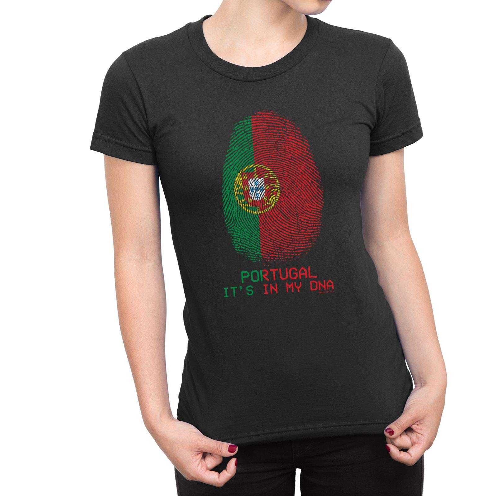 Womens Portugal Football T-Shirt ITS in My DNA World Cup 2026 Flag Portuguese Euro Team Black
