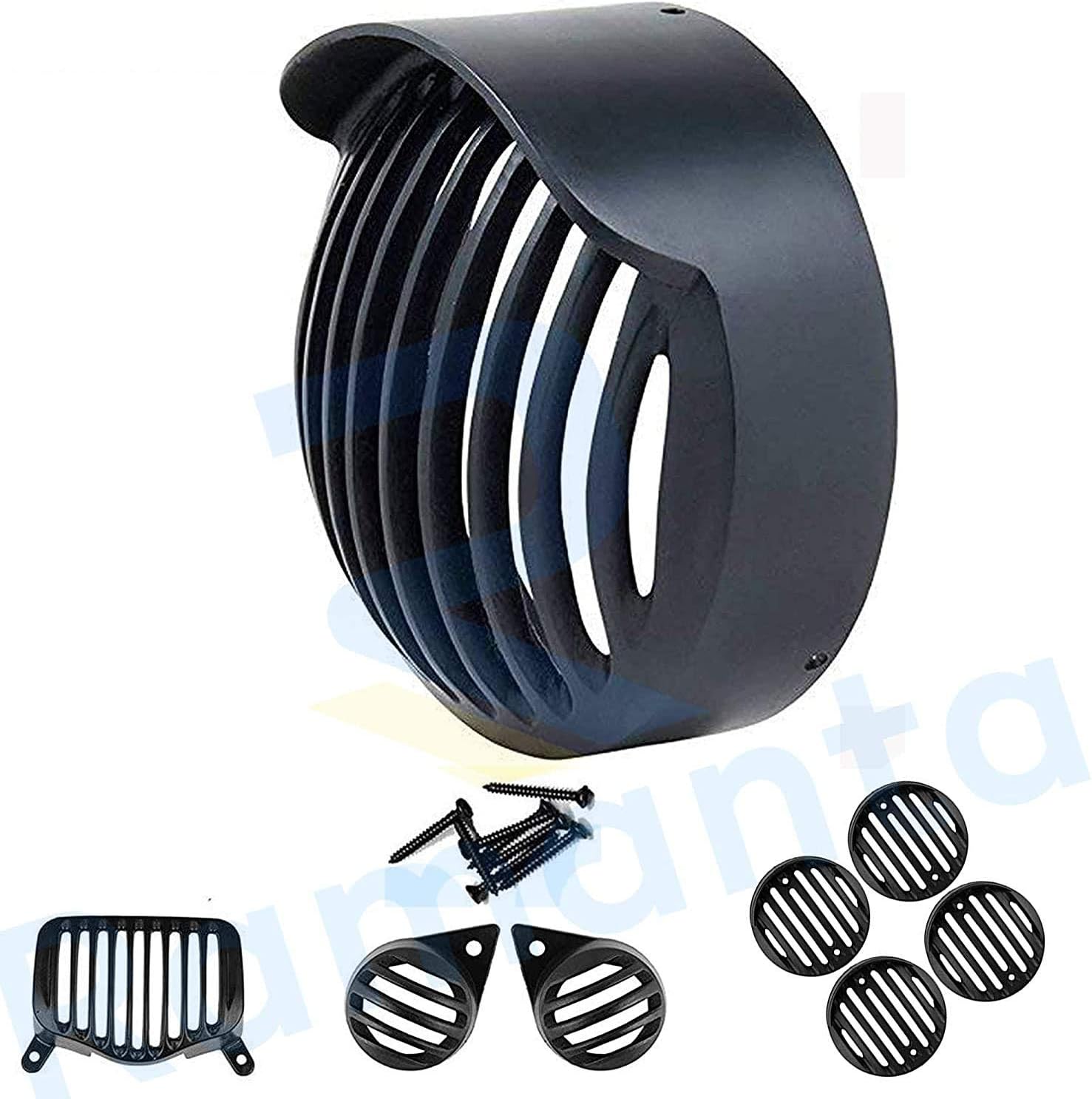 Ramanta Headlight Complete Grill Set Compatible for Bullet Standard 350 and Standard 500 (Plastic Black with Cap, Set of 8)